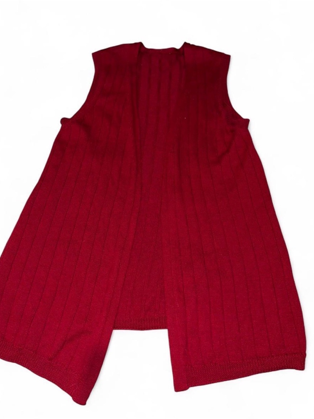 Vintage 1970s wool open sweater vest- Deep Red